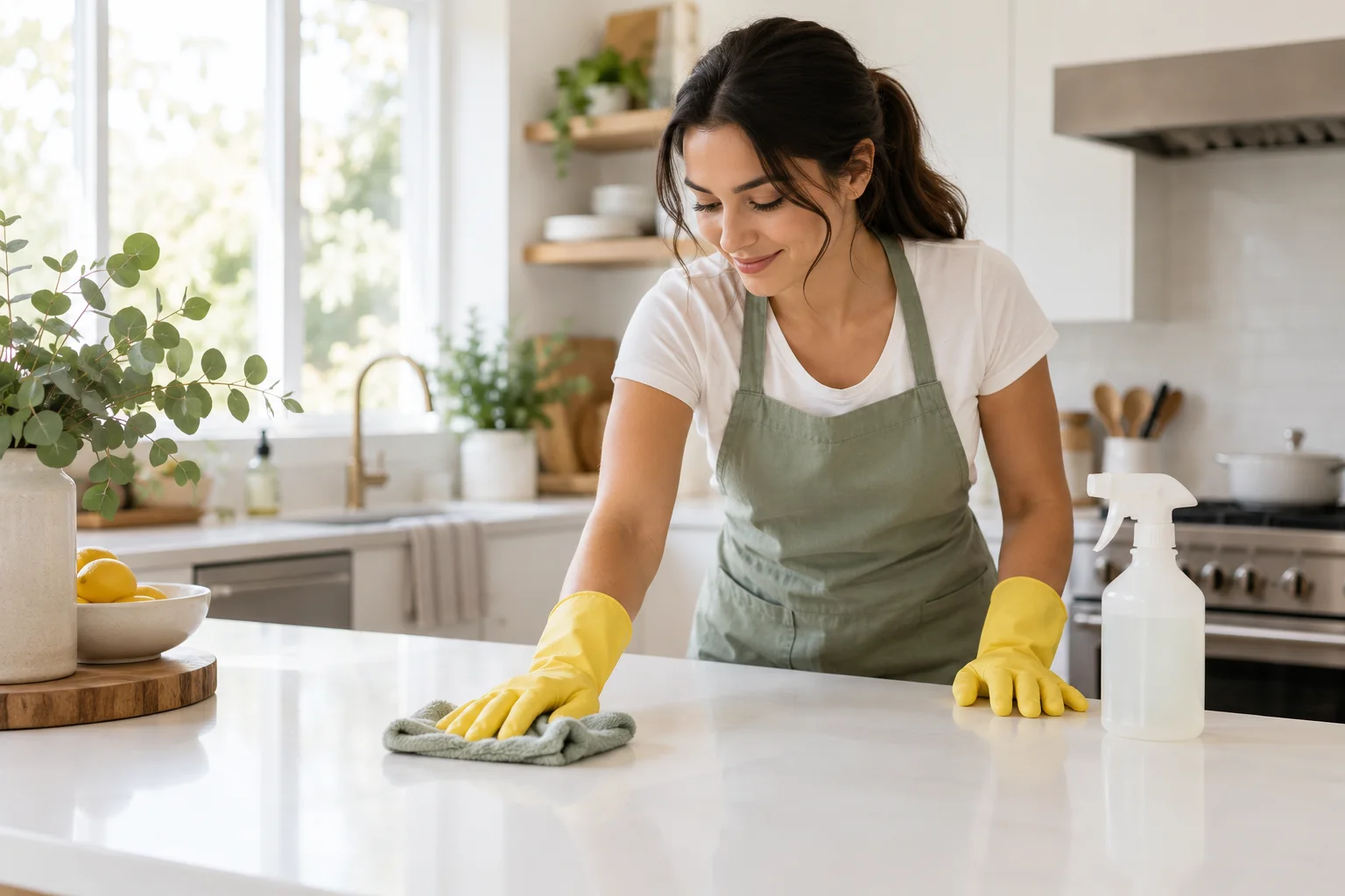 Cleaning a kitchen countertop